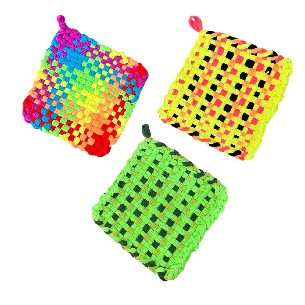 Vibrant Multicolor Woven Pot Holders Set